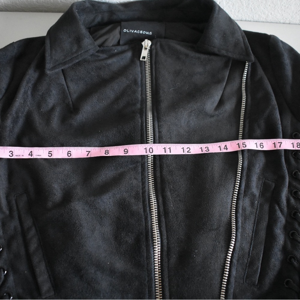 Olivaceous Black Faux Suede Lace Up Moto Jacket Women's Size M - Picture 7 of 10